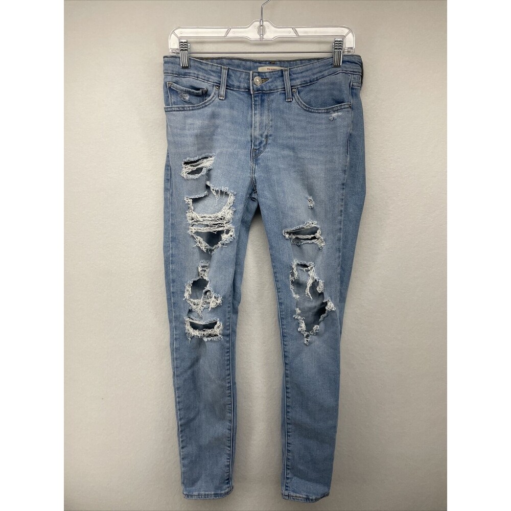 LEVI STRAUSS & CO WOMEN'S JEANS BLUE 30 SKINNY STRETCH DISTRESSED RUGGED7